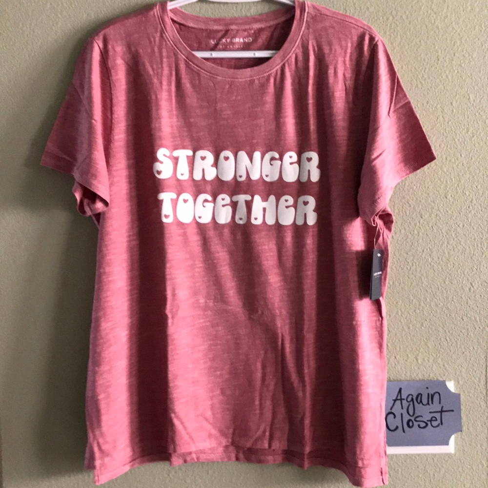 New Lucky Brand Women’s “Stronger Together” Heart Graphics Love Tee - Picture 4 of 9